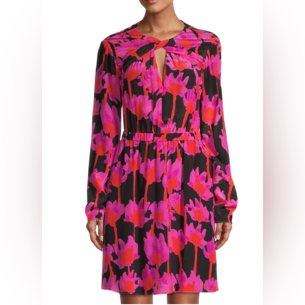 Jason Wu Floral Long Sleeve Twist‎ Front Mini A-line Dress Size 6 NWT $625